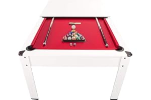 PLAY4FUN Billard Américain Harmony 6Ft - 206,5 x 116,5 x 80 cm avec Accessoires et Plateau dînatoire - Couleur Ivoire (Blanc) et Tapis Rouge