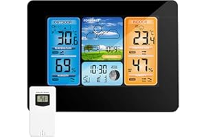 Binnan Stazione Meteorologica Wireless Termometro Interno ED Esterno Stazione Meteo Wireless Digital Colour Forecast Stazione Meteo, Orologio DCF, Display A Colori