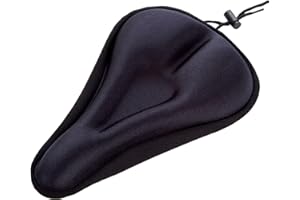 LAFOMUKEA Bike Seat Cushion, 28 x 17 cm Comfortable Soft Bicycle Seat, Adjustable Secure Bicycle Cushion Compatible with Stationary Spin Cycling Bike, Mountain Bikes (Black)