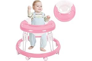 FUGUALIN Baby Walker, Foldable Multi-Function Anti-Rollover, 5 Level Height Adjustable, Baby Walkers for 6-15months Suitable for All Terrains (Pink)