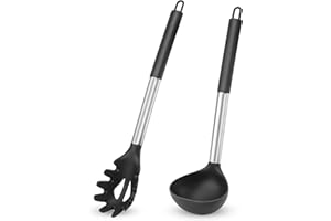 TEKONDA 2er Set Silikonlöffel Löffel Spaghettilöffel Hitzebeständiger Küchenspatel Nudelkelle für Kochutensilien Nudelkelle Zum Kochen, Rühren, Servieren Spaghetti, Suppe, Sauce