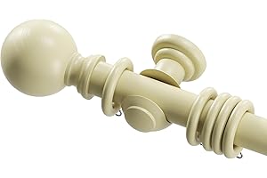 Home Hacks Wooden Curtain Pole Set Wall Mounted Natural Wood Curtain Rail with Finials Brackets Rings Fixed Length Rod Ideal for Eyelet Curtains, Home Office, Living Room, Kitchen (Cream, 150cm)