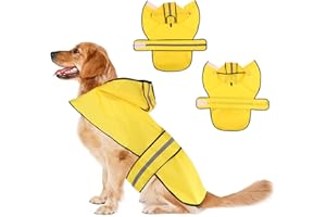 HBSFBH Imperméable pour Chien, Manteau Pluie Chien avec Bande Réfléchissante, Imperméable Chien avec Capuchon, Réglable Manteau Chien Imperméable, pour Petite Moyenne et Grande Taille Chiens, Jaune (M2)