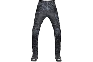 QIYUANT Pantalon Moto Été Homme Jean Camouflage Stretch Anti-déchirure Respirant Casual Vintage Racing Vélo Femme Pantalon de Protection avec Amovible Améliorée Protéger Pads