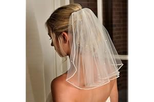 Clataly Crystal Wedding Bridal Veils Short 1 Tier Soft Mesh Veil with Metal Comb Bachelorette Party Bride To Be Gift (Ivory)