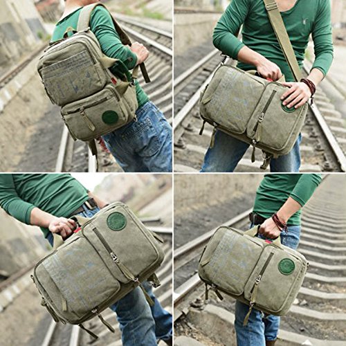 Canvas Rucksäcke, 3-Wege Konvertierbar Rucksack von EKOOS Multifunktional Verformbarer Retro Laptoprucksack Schultasche Reisetasche, Perfekt für Büro, Schule, Reisen und Jeden Tag (Armee-Grün) - 8