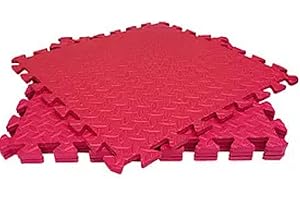 MaTvize Eva Gym Flooring Exercise Mats – (60x60cm) 1cm Thick, 4 Pcs Large Heavy Duty Interlocking, Non-Slip, Yoga Foam Floor Tiles Office, Home & Kids Play (Red, 4 Tiles (16 Square Feet))