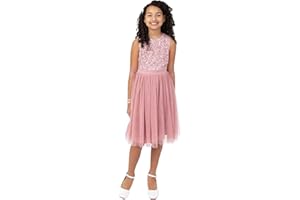 Maya Deluxe Vestido Midi para Niñas con Lentejuelas Adornadas para Fiesta, Tutú, Damas de Honor, Boda con Lazo para Cinturón