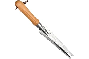 KINGOZOYI Unkrautstecher mit Holzgriff, Edelstahl Unkrautjäter für Garten Umpflanzen Jäten - Länge 33,5cm