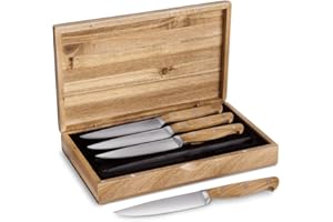 SPRINGLANE KITCHEN SPRINGLANE Set di 4 coltelli da bistecca con eleganti manici in legno d'ulivo, set di posate con manici in legno, lunghezza lama in acciaio tedesco, con confezione regalo