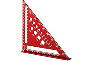 DIFISTIK Speed Square, 7inch Metric Triangle Ruler, Triangle Ruler with 14 Types of Drill Holes, Aluminum Alloy Carpenters Tools, for Angle Measuring Marking (Red)