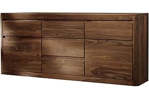 ‎MASSIVMOEBEL24.DE MASSIVMOEBEL24.DE | Toronto massives Sideboard #102 - Smoked Cherry gebeizt | aus Sheesham-Holz | verschließbare Regaleinheiten | 185x40x80cm | Kommode Tv-Sideboard Wohnzimmer-Schrank