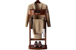 ACLFF Servo Muto da Camera, Indossatore Appendiabiti, Multifunzionale Servomuto, in Legno, con Robusto Telaio, Servomuto da Terra, Noce, Bianco