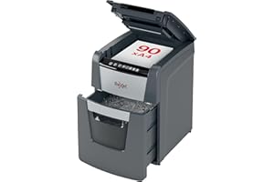 Rexel 2020090XEU - Destructora de Papel Automática Optimum AutoFeed 90X, Corte en Partículas P-4 (4x28 mm), 90 Hojas A4, Papelera Extraíble 34L, Destruye Grapas y Clips, Uso en Oficina