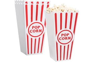 Novelty Place 16 Stück klassische Popcorn-Boxen aus Kunststoff mit rot-weißen Streifen für Filmabend – 19,8 cm hoch x 9,7 cm quadratisch