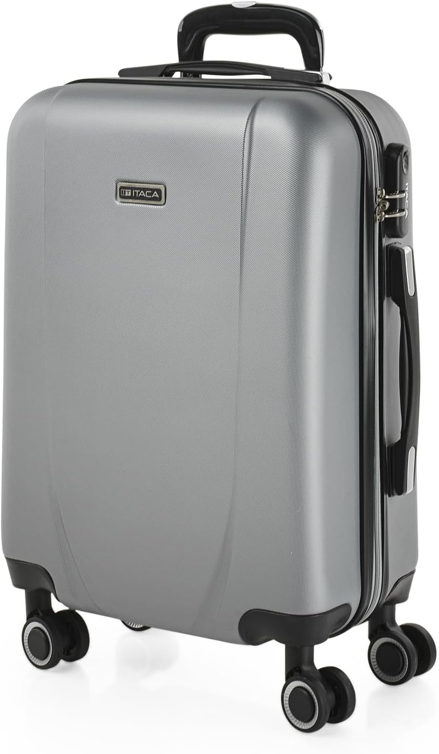 ITACA - Maleta de Cabina 55x40x20 de Viaje rígidas Trolley con 4 Ruedas Dobles para Avion Ligera Equipaje de Mano candado de combinación., Plata