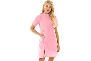 Freebily Bata de Trabajo para Peluquería Estética de SPA Uniforme Sanitario Empleados Profesional Elegante Casaca Ligero con Bolsillo Disfraces Adultos de Médico Enfermera