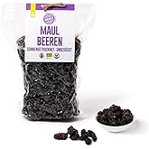 PAKKA - Bio Maulbeeren schwarz, sonnengetrocknet 375g, Faire sehr klebrige saftige süß saure Königs Shotut Maulbeeren direkt 
