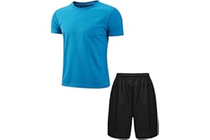 RUNQHUI Enfant Garçon Ensemble Sport T-shirt Séchage Rapide Manches Courtes et Short de Sport Survêtement Eté 5-16 Ans