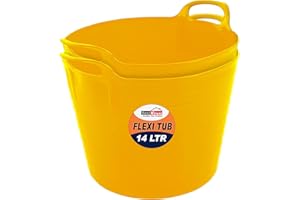 BEST HOUSE ANOTHER FINE PRODUCT Best House | 2 Pcs of Flexi Tub with Handles | 14 Litres | Yellow | Garden Tubs | Plastic Storage Container for Home, Washing, Garden Waste and DIY Projects - (Pack of 2)
