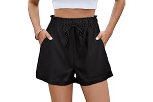 AYESY Ladies Shorts Womens,Casual Summer Shorts with Pockets Elastic High Waist Drawstring Pants Loose Beach Walking Short