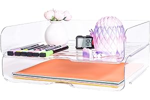 HMXLJJY Paper Organizer Letter Tray, Stackable Desk File Organizer,Clear File Organizer for Desk, Office Organizer for File Paper, Ipad, Letter, A4 Office File, Books, Notes,2 Pack
