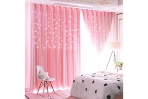 Unistar 2 Paneles de Cortinas Opacas de Estrellas para Dormitorio, niñas, niños, bebé, decoración de Ventana de Doble Capa, Corte de Estrella, decoración estética de Sala de Estar, Cortina de Pared