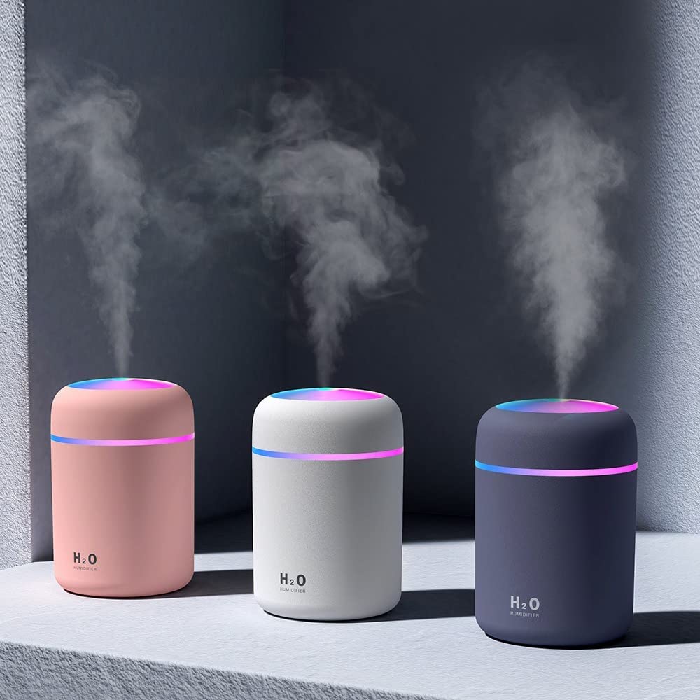 FIGMENT Cool Mist Humidifier, 300ml Mini Portable Humidifier with Multicolor LED Night Light, 2 Mist Mode and Auto Shut-Off, 