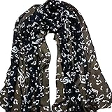 Wicemoon Long Chiffon Silk Scarf Music Symbol Pattern Sunscreen Ultra-thin Shawl Wrap Scarves(Black)