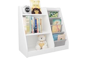 HIRONPAL Kids Wooden Bookshelf, Montessori Child Bookcase, Baby Storage Book Rack, Toddler Book and Toy Organizer Cabinet Book Display for Playroom, Bedroom, Study Living Room, Nursery,Classroom(White,Small)
