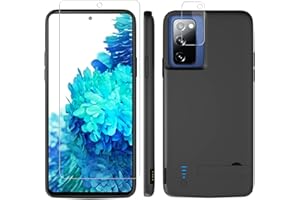 FRATERNIZE Akkuhülle für Samsung Galaxy S20 FE mit Ständer, 5000 mAh, schlank, tragbar, wiederaufladbar, erweitertes Akku-Ladegerät, Powerbank, Galaxy S20FE 5G, Ladehülle, 15,7 cm (6,2 Zoll), mit Displayschutz,