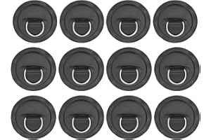 PATIKIL 3.1" Anneaux en D pour Planche à Pagaie, 12 Pcs Anneau en D en Acier Inoxydable avec Patch en PVC sans Colle pour Radeau Kayak Bateau Gonflable Planche de Surf, Noir