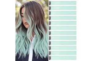 JOOCEEBABY Pasma włosów do wpięcia w zielone jajko, 12 sztuk, 55 cm, pasemka włosów do warkoczyków/plecionych fryzur, pojedyncze pasemka, kolorowe pasma włosów dla dzieci