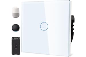 TAWOIA Smart Alexa Lichtschalter (Neutralleiter erforderlich), Wlan Lichtschalter mit Glasscheibe, Sprachsteuerung für Alexa, kompatibel mit Smart Life und Tuya App 1 Fach 1 Weg Weiß