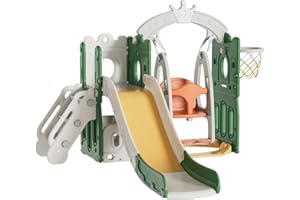 PROKOKE Scivolo Autoportante del Bambino Scivolo del Bambino e Swing Set Toddler Climber Swing Set Parco Giochi per Neonati Play Set Scivolo Lungo Indoor Outdoor Centro Attività Parco Giochi (Tower Green)