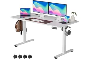 VOSATRON Elektrisch Höhenverstellbarer Schreibtisch 140x60cm Schreibtisch Höhenverstellbar mit Memory-Steuerung und Anti-Kollision Technologie, Rollen, Spleißbrett, Weiß Rahmen/Weiß Tischplatte