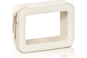 Prite Clear Makeup Bag with Gift Box Waterproof Cosmetic Case Travel Toiletry Bag Car Essentials with Double Zippers (Beige)