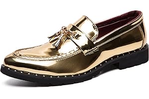 Zaylee Herren Mokassin Schuhe Goldene Abendschuhe Vintage Freizeitschuhe Hochzeit Mokassins für Herren,EU 42-Gold