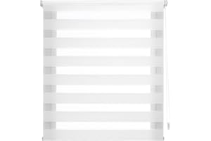 Decorblind | Estor Enrollable Doble Capa Sin Herramientas y Sin Taladrar, Noche y Día, Color Blanco - Medida 140x180 (Ancho x Largo), Tela 137x175 - Para Ventanas