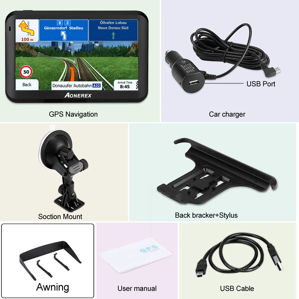 AONEREX-Sat-Nav-GPS-Navigation-System-5-Inch-HD-Touch-ScreenBuilt-in-8GM-128MB-Navigator-System-for-car-Navigation-with-UKEU-Latest-2018-Maps-Lifetime-Free-Updates