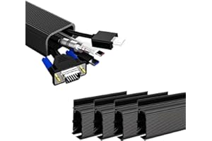 MRUVTC Under Desk Cable Management, Black Cable Trunking Self Adhesive No Drill for Home Office PC Electric Cord Hider, 40cm, 4 Pack