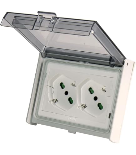 Presa Doppia Schuko IP44 Grigia - 16A/250V Per Esterno E Ambienti Umidi