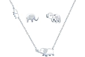CPSLOVE Collares de elefante para mujer, Pendientes de elefante para mujer, Conjunto de joyas de elefante lindo, collar colgante y pendientes de plata 925, Circón brillante, plateado