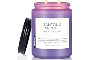 M&SENSE Candele di soia Santal Spruce profumate per la casa. 550 g. Durata 110 ore. Candela di aromaterapia regalo per alleviare lo stress, meditazione e spa rilassante. Candela al pino profumata