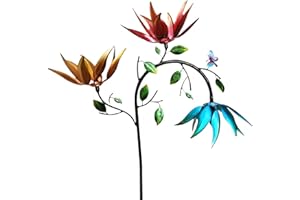 Aiqingch Colorful Wind Spinner, Unique Flower Sculptures Windmill, Large Magical Wind Powered Metal Rotating Windmill for Outdoor Yard Patio Lawn & Garden Decor Gift