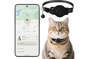 DRQZWP Collier GPS Chat, Traceur GPS Chat Tracker, sans Abonnement Mensuel, sans Carte SIM, Compatible avec Goo- gle Find My (Android Uniquement) (Collier + pisteur Noir)