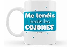 WONDERNASTIC - Taza Me tenéis hasta los coj*nes, Capacidad 350 ml, Color Blanco, Taza de Cerámica, Apta para Lavavajillas y Microondas, Divertido y Original, Diseño Exclusivo