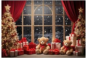 YongFoto 3x2,5m Finestra invernale Fondali fotografici Interni Albero di Natale Regalo Giocattolo di La Finestra Natale Notte silenziosa Sfondo Tema familiare Foto Studio Spara oggetti di scena