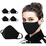 5 PCS Cotton Face Mask Cover Bandana Balaclavas, 2-Layer Unisex Reusable Fashion Washable face mask (Pack 5, Black) - UK SELL
