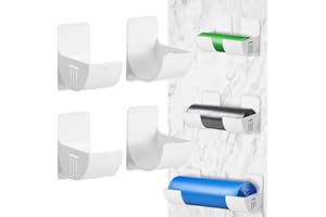 MumdoYAL 4 Pièces Upport Mural pour Sacs Poubelle, Film Alimentaire Support Rangement Porte,Distributeur pour Film Alimentaire et Papier Aluminium, Organisateur Adhésif de Cuisine, Blanc